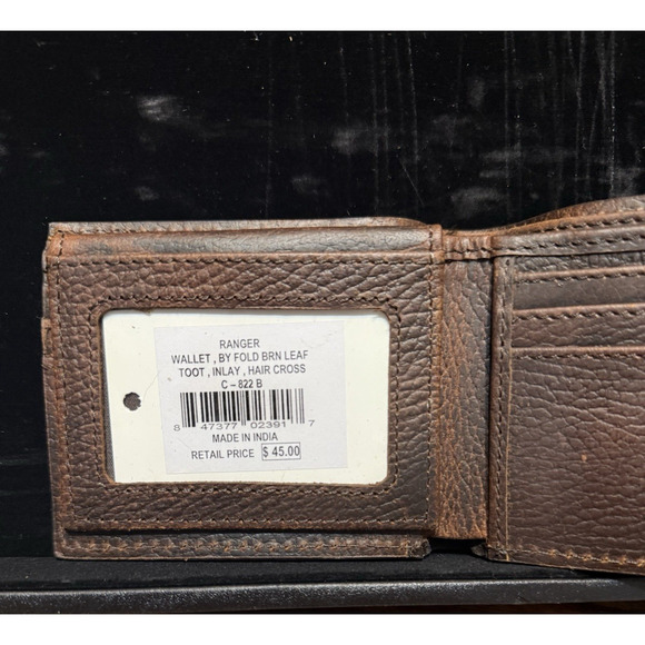 Ranger Belt Co Dark Brown Leather Bifold Wallet with Cowhide Inlay & Cross – NWT - Picture 10 of 14